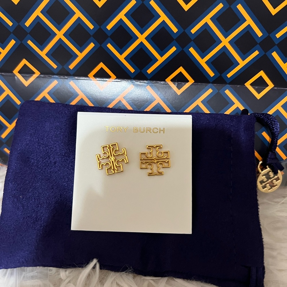 Authentic Tory Burch Britten Logo Stud Earring